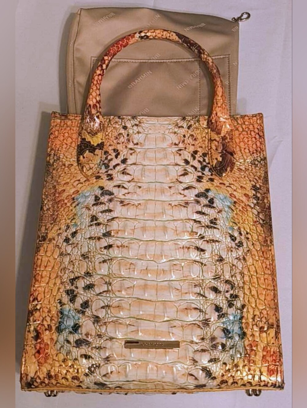 ​Brahmin Glazed Hornback Leather Tote Watercolor Ombre Satchel W/ Strap